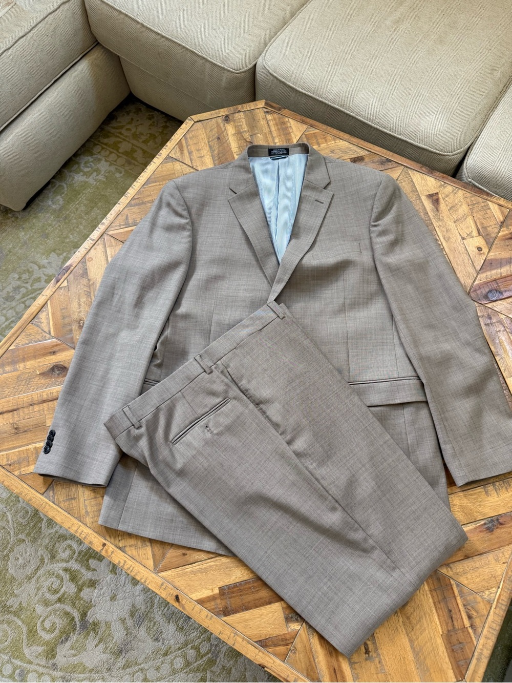 Tommy Hilfiger Men's Taupe Two-Piece Suit 46L and 40x32 pants